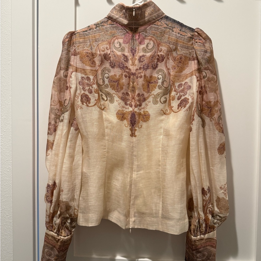 Zimmermann Silk Linen Illustration Bodice Blouse Size 0 - Picture 3 of 8